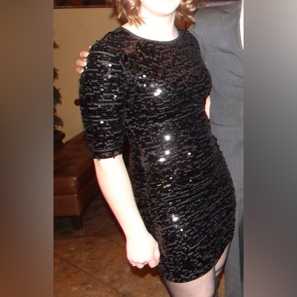 BCBG Max Azria Black Long-Sleeve Sequin Mini Dress - Picture 5 of 5